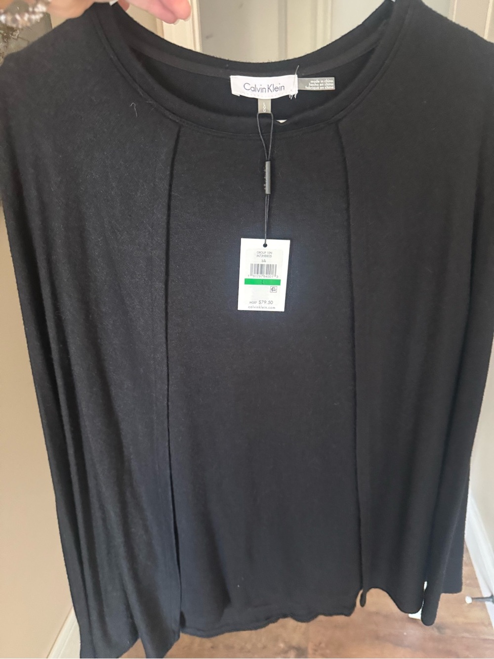 NWT Calvin Klein Black Long Sleeve Pleat-Front Top (more like a Shaw sweater)